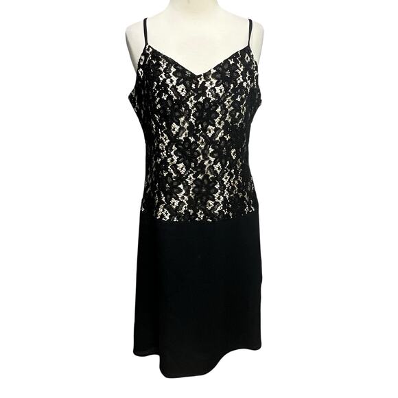 Carole Little Dress 10P Black Beaded Lace Spaghetti Strap Drop Waist Whimsygoth - Picture 2 of 15